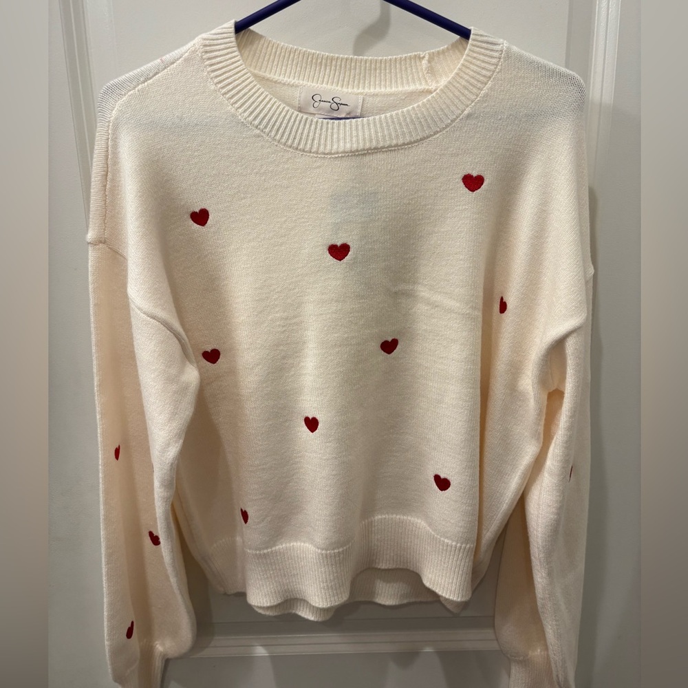 NWT Jessica Simpson Cream Sweater with Red Heart Details - XS, M, L